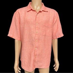 JoS. A. Bank Pink XL Linen Short Sleeve Button Up Sunset Shirt in EUC